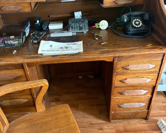 roll top desk, oak desk chair
