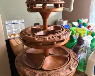 MCM carved lazy Susan centerpiece