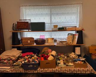 sewing notions, craft supplies, sewing baskets, fabric