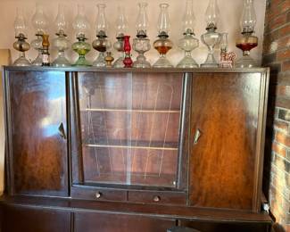 oil lamps (0ne uranium glass)  large china cabinet