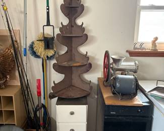 corner shelf, fishing poles