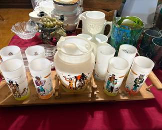 Acee Blue Eagle glasses, pitcher, tray