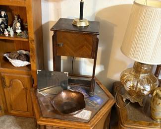 Humidor, side tables, lamps