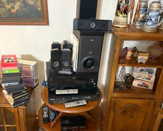 stereo, round side table