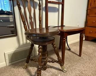 Vintage Glass Ball Claw Foot Adjustable Oak Piano Swivel Stool Chair High Back