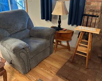 Recliner, wood side table