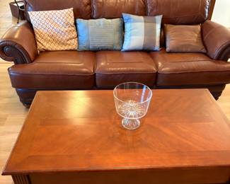 coffee table, leather couch
