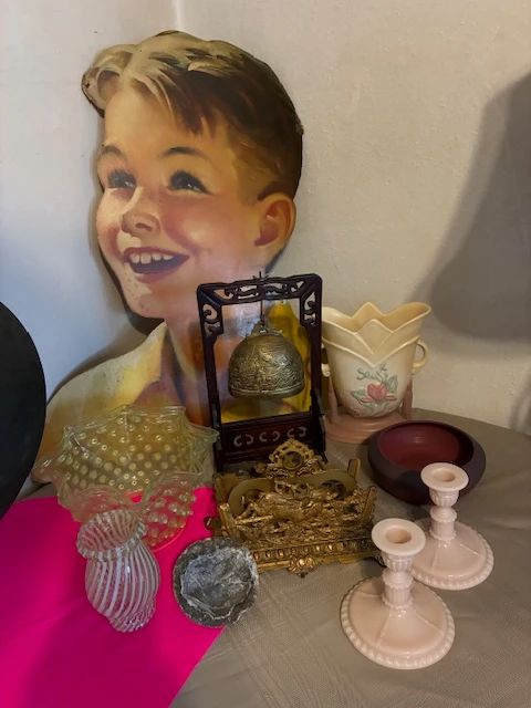 Assorted  brass, glass & pottery