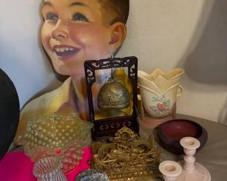 Assorted  brass, glass & pottery