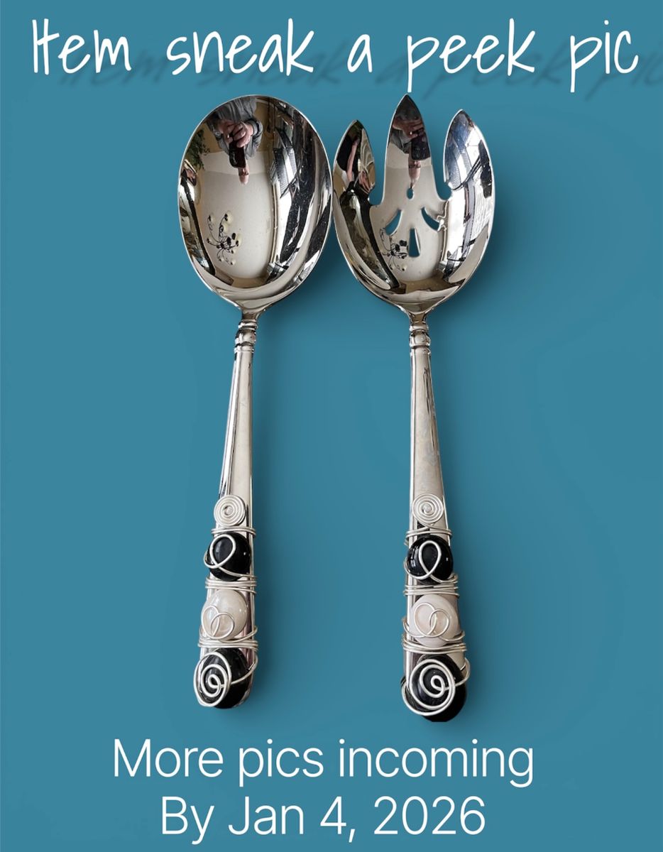 We’re diligently working on preparing this sale for you. All pics to be loaded by Jan 4, 2026. The item in this pic is a set of Lenox serving spoons that have been embellished by an artisan in the Florida panhandle.