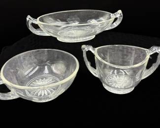 Vintage Etched Glass Bouillon or Soup Bowls