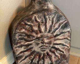 Large Handmade Mexican Pottery Vase  Featuring a Two-sided Sun/Moon Design 