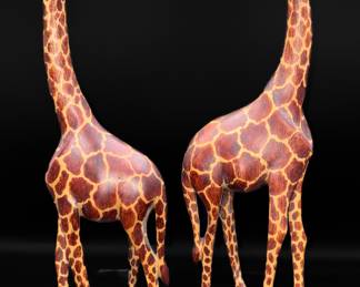 Hand-carved Wooden Giraffe Sculptures 
