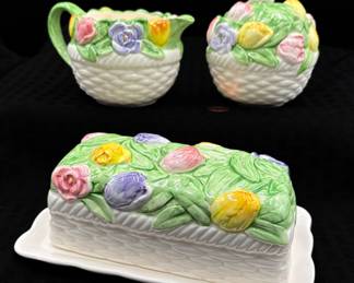Mary Ann Baker Butter Dish and  Creamer and Sugar Bowl Set by Otagiri