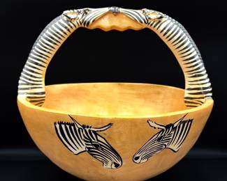 Hand-carved Wooden African Zebra Bowl