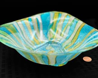Teal & Gold Sparkling Art Glass Bowl 