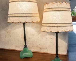 Two Vintage Jadeite Table Lamps