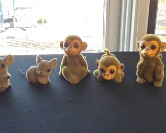 Vintage Josef Originals Flocked Monkeys And Mice