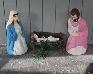 Vintage Blow Mold Nativity Set Mary, Joseph, Baby Jesus 