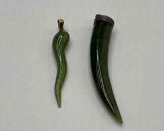 Two Jade Italian Horn Cornicello Pendants