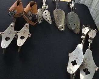 Vintage Ajustable Metal Shoe Stretchers trees And Vintage Ice Skates