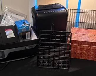 HP OfficeJet 3830, Pen Gear Shredder, and Office Storage