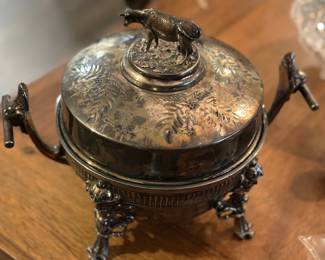 VICTORIAN SILVERPLATE FIGURAL BUTTER DISH