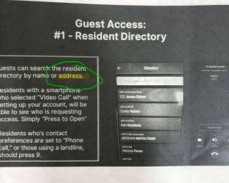 Pull up to the computer screen by the visitor gate and search address “130 Orleans Rd” to open the gate. 