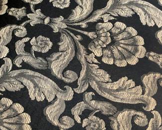 Transitional dining chairs with scoop back and damask upholstery (2)