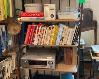 Tall wrought iron bakers rack with woven shelves (64” x 31” x 16”)