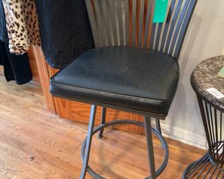 Industrial/transitional metal barstools with black cushions (height of back=35” x height of seat=26” x depth=18”)