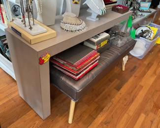Linoleum beige console table (26.5” x 48” x 14”) 