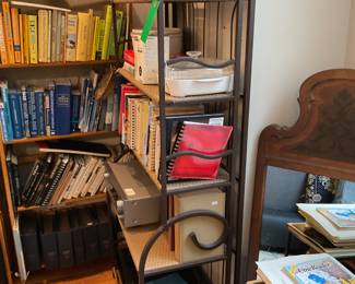 Tall wrought iron bakers rack with woven shelves (64” x 31” x 16”)