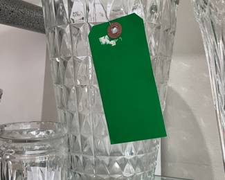 Vintage diamond point vintage cut glass vase (10” x 6.5”)