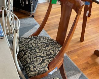 Transitional dining chairs with scoop back and damask upholstery (2)