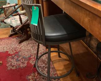 Industrial/transitional metal barstools with black cushions (height of back=35” x height of seat=26” x depth=18”)