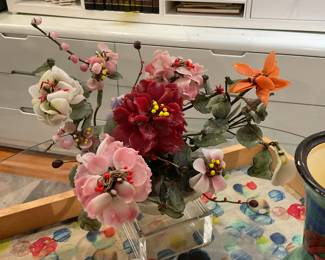 Vintage Chinese carved jade and serpentine glass bonsai floral arrangement $70 + tax