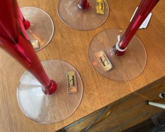 Red Hungarian trumpet glass set (4) $75 + tax