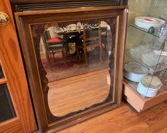 Vintage wood framed mirror with silver detailing $125 + tax (38” x 31”)