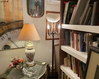 Antique Brass Floor lamp with 4 bulbs and marble base $125 + tax (62” tall)