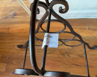 Vintage wrought iron 6-bottle triangular wine rack with scrollwork design $20 + tax
