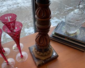 Vintage baroque style gilt wood candlestick table lamps (2) $100 + tax each 37.5” tall