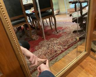 Vintage wood framed mirror with segmented glass design (44” x 32”)