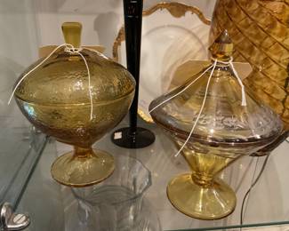 Jeannette amber glass footed candy dishes $25 + tax each