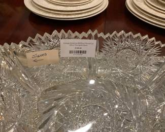 Vintage signed American brilliant period cut glass triangular bowl $46.25 + tax