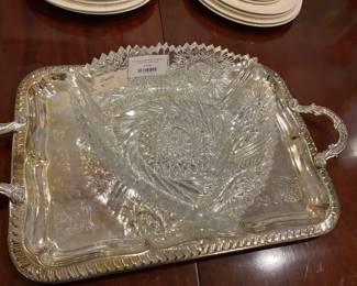 Vintage signed American brilliant period cut glass triangular bowl $46.25 + tax