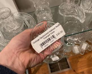 Vintage opalescent hobnail ruffle trumpet vase $11.25 + tax