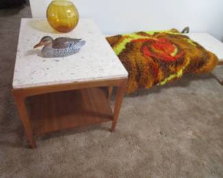 Mid Century Modern Lane Rhythm coffee table and end tables (2) with Travertine tops.
