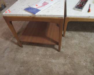 Mid Century Modern Lane Rhythm coffee table and end tables (2) with Travertine tops.
