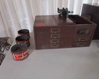Tins, old watchmaker cabinet